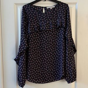 LOFT Navy and Pink Patterned Blouse